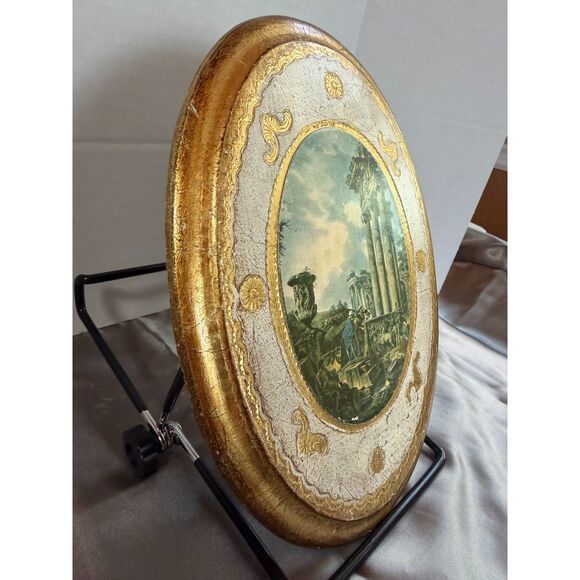 Florentine Gilt Oval Frame w/ Roman Forum Temple of Saturn Print – Italy, 1950s - Picture 3 of 6